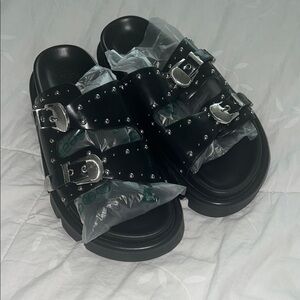 Black Studded Buckle Sandals